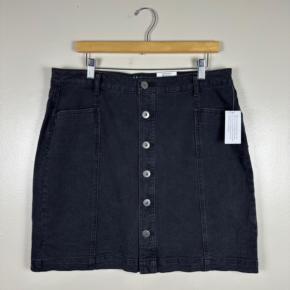 Style & Co Women's 12 Denim Skirt Washed Black Button Front Mini Y2k NEW